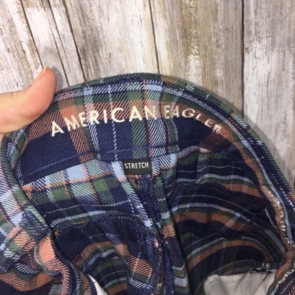 American Eagle Super High Rise Stretch Skinny Blue Plaid Trousers - Picture 9 of 9